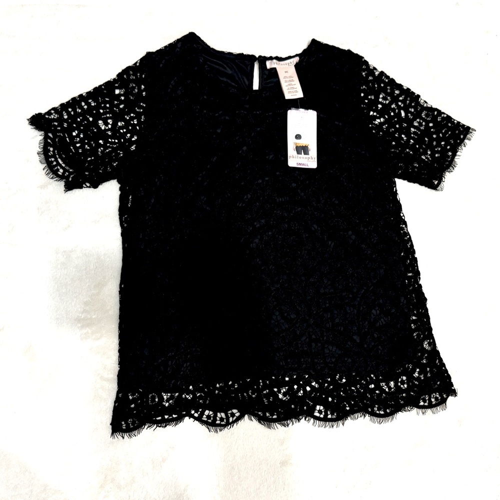 Philosophy Lace Top Women’s S Black Short Sleeve